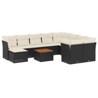 11-delige Loungeset met kussens poly rattan zwart - thumbnail