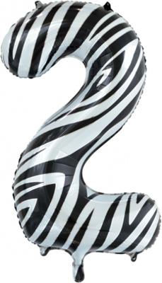 Folieballon Cijfer 2 Zebra (86cm)