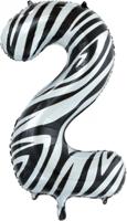 Folieballon Cijfer 2 Zebra (86cm) - thumbnail
