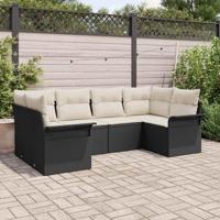 Tuinbankenset met kussen 6 pcs Zwart poly rattan - thumbnail