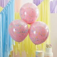 Confetti Ballonnen Pink Pastel Dubbellaags Premium 45cm (3st) - thumbnail
