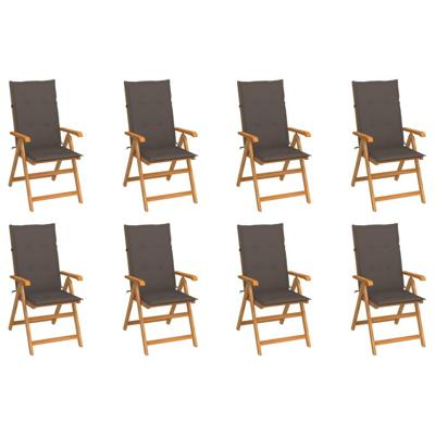 Tuinstoelen 8 st verstelbaar met kussens massief teakhout
