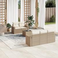 6-delige Loungeset met kussens poly rattan beige - thumbnail