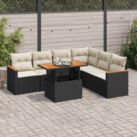 7-delige Loungeset met kussens poly rattan zwart - thumbnail