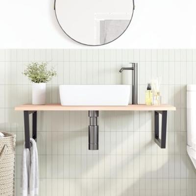 Badkamer wandschap staal en massief eikenhout