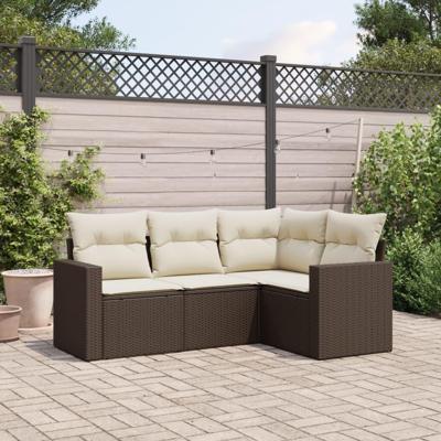 4-delige Loungeset met kussens poly rattan bruin - thumbnail