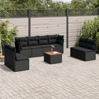 9-delige Loungeset met kussens poly rattan zwart - thumbnail