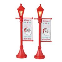 Lemax north pole lamppost, set of 2 verlichte straatlantaarn Santa&apos;s Wonderland 2023 - thumbnail