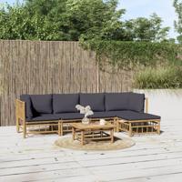 6-delige Loungeset met kussens bamboe donkergrijs - thumbnail
