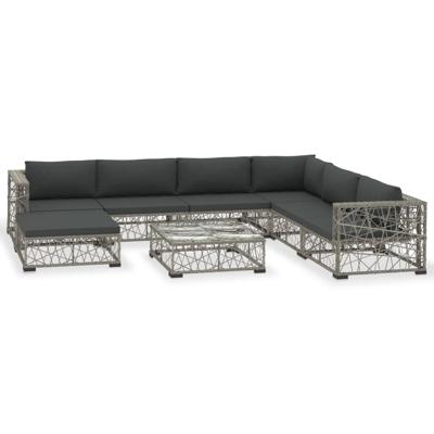 8-delige Loungeset met kussens poly rattan grijs