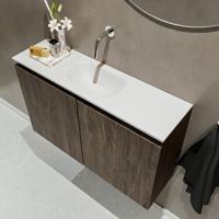 MONDIAZ TURE 80cm toiletmeubel dark brown. EDEN wastafel talc midden geen kraangat - thumbnail