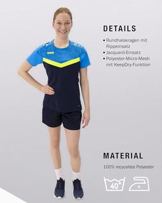 JAKO 6124D T-Shirt Iconic Dames - Marine Jako-Blauw/Fluogeel - 40