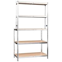 VidaXL Werktafel 5-laags met schappen staal & bewerkt hout zilverkleur - thumbnail