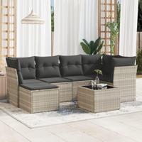 7-delige Loungeset met kussens poly rattan lichtgrijs - thumbnail