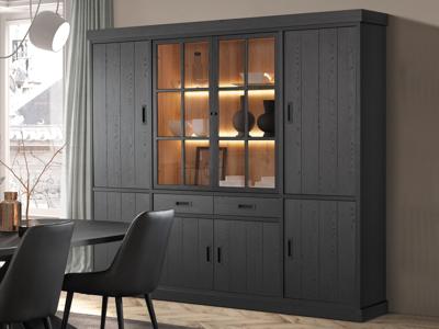 Glaskast RAPHEO 6 deuren 2 lades nox zwart met led Glaskast RAPHEO 6 deuren 2 lades nox zwart met led