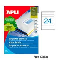 Apli witte etiketten ft 70 x 33,8 mm (b x h), 2.400 stuks, 24 per blad (1293) - thumbnail