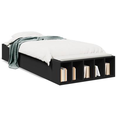 Bedframe bewerkt hout zwart 75x190 cm - thumbnail