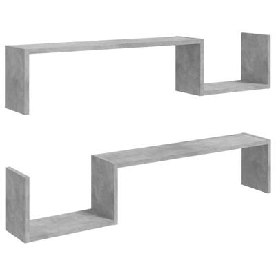 Wandschappen 2 st 100x15x20 cm bewerkt hout betongrijs