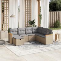 8-delige Loungeset met kussens poly rattan gemengd beige - thumbnail