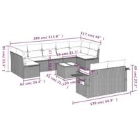 10-delige Loungeset met kussens poly rattan grijs - thumbnail