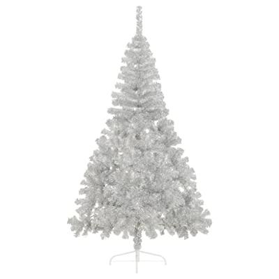 VidaXL Kunstkerstboom half met standaard 240 cm pet zilverkleurig