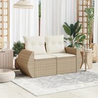 Tuinbank 2-zits met kussens poly rattan beige - thumbnail