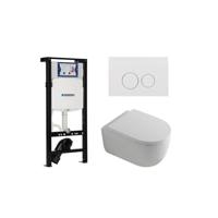 QeramiQ Dely Swirl Toiletset - 36.3x51.7cm - Inbouwreservoir met Geberit UP320 spoelmechanisme - 35mm zitting - glans witte bedieningsplaat - ronde knoppen - wit glans SW1381697/SW706186/SW1000767/SW1026256 - thumbnail
