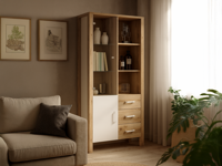 Vitrinekast OLIANNE 2 deuren 3 lades natuurlijke eik/wit - thumbnail