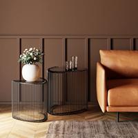 Kare Design Wire Bijzettafel Triangle - Set Van 2 - Zwart Met Glas - thumbnail