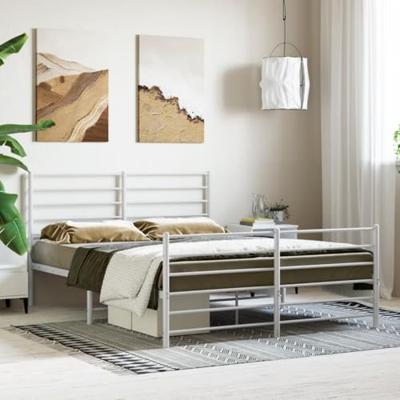 Bedframe met hoofd- en voeteneinde metaal wit 150x200 cm - thumbnail
