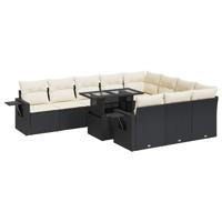 11-delige Loungeset met kussens poly rattan zwart - thumbnail
