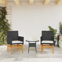 Tuinstoelen 2 st met kussens poly rattan en massief hout zwart - thumbnail