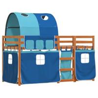 Stapelbed met gordijnen 75x190 cm massief grenenhout blauw - thumbnail