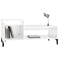 Salontafel 100x50x45 cm bewerkt hout hoogglans wit - thumbnail