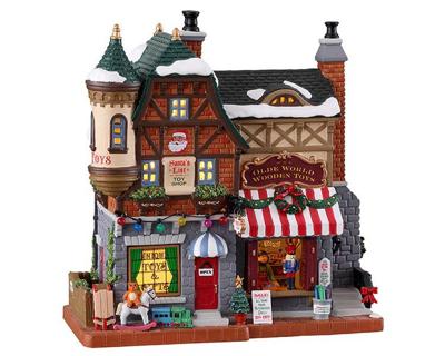 Lemax santa&apos;s list toy shop verlicht kersthuisje Caddington Village 2022
