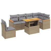 7-delige Loungeset met kussens poly rattan beige - thumbnail