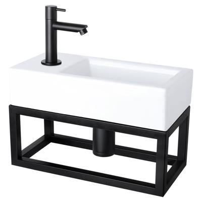 Differnz Helios fonteinset - 37.5x18.5x9.5cm - Rechthoek - 1 kraangat links - Recht matte zwarte kraan - met zwart frame - Keramiek Wit 38.010.43 Differnz Helios fonteinset - 37.5x18.5x9.5cm - Rechthoek - 1 kraangat links - Recht matte zwarte kraan - met zwart frame - Keramiek Wit 38.010.43