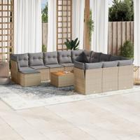 13-delige Loungeset met kussens poly rattan beige - thumbnail