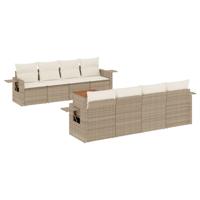 9-delige Loungeset met kussens poly rattan beige - thumbnail