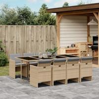 9-delige Tuinset met kussens poly rattan gemengd beige - thumbnail