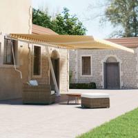 Luifel vrijstaand handmatig uittrekbaar 500x300 cm geel en wit - thumbnail