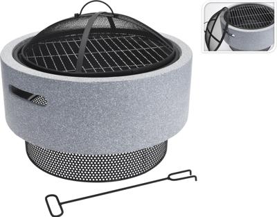ProGarden vuurschaal met barbecuerooster rond 52x18,5 cm lichtgrijs
