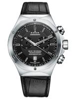 Edox horlogeband 10107 Leder Zwart + zwart stiksel - thumbnail