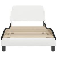 Bedframe met hoofdbord kunstleer wit en zwart 90x200 cm - thumbnail