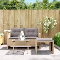 3-delige Loungeset met kussens poly rattan beige - thumbnail