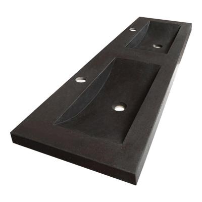 Brauer Magma Wastafel - 140 cm - met 2 Spoelbakken en 2 Kraangaten - Natuursteen Basalt Antraciet