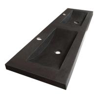 Brauer Magma Wastafel - 140 cm - met 2 Spoelbakken en 2 Kraangaten - Natuursteen Basalt Antraciet - thumbnail