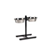 Standaard met 2 rvs 25 cm hondenvoerbakken zwart - thumbnail