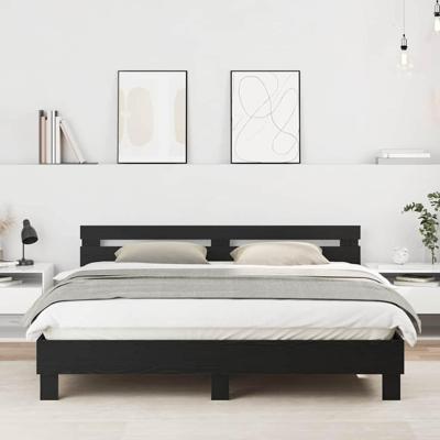 Bedframe met hoofdeinde Zwart Eiken 180 x 200 cm Bewerkt hout