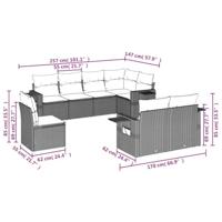 8-delige Loungeset met kussens poly rattan grijs - thumbnail
